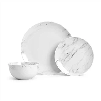 12 részes szürke és fehér márvány vacsorakészlet